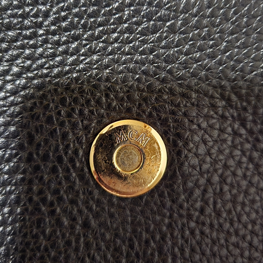 MCM Black Leather Shoulder Bag with Gold Accents with COA - Picture 13 of 16
